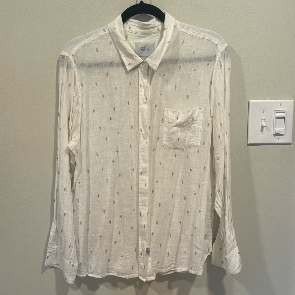 Rails Charli Golden Cactus Linen Blend Button-Up … - image 1